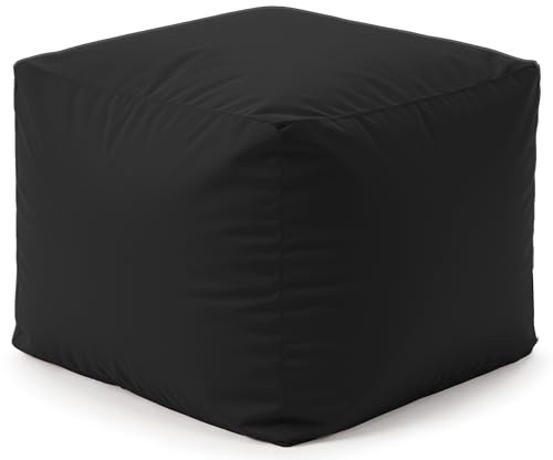Water-Resistant Bean Bag Cube Footstool Pouffe for Indoor/Outdoor Use – Home or Garden Extra Seating – Manufactured in the UK – Square 40x40cm Ottoman Foot Rest Stool (Black)