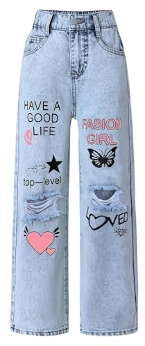 Generisch Jeans Fille, Style Bootcut, Taille Élastiquée, Pantalon en Denim, pour Enfants, avec Jambe Large, Y2K, Style Rétro, Jeans, Décontracté, Large, Droit, 120-170, bleu ciel, 12-14 ans