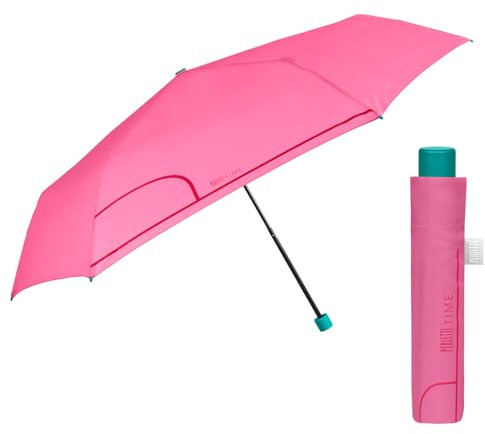 Slim Taschenschirm für Damen Frauen Herren - Kompakter Regenschirm Manuell Klein Leicht Einfarbig - Mini Regen Schirm Damenschirm Ultralight Klappbar - Durchmesser 91 cm - Perletti (Bonbonrosa)
