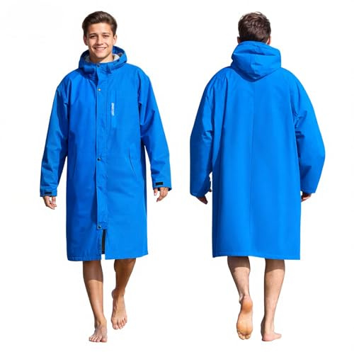 Owntop Cappotto avvolgente impermeabile antivento – Oversize Quick-Dry cappotto a maniche lunghe con cappuccio per spiaggia, nuoto, surf, passeggiate, fodera in spugna (unisex per adulti bambini), blu