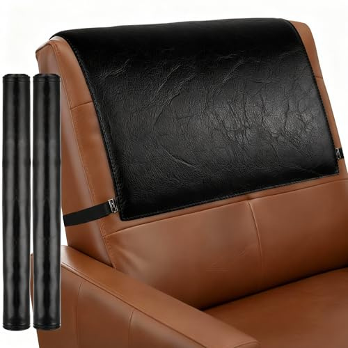 Gilprop 2 Pack Non Slip Recliner Headrest Cover 17 x 27 Inch Black Waterproof Couch Sofa Headrest Protector Washable Leather Head Rest Cover for Furniture, Living Room, Office Chairs Accessories