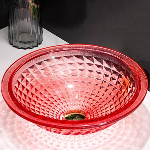 ZYCDP Lavabo Baño Cristal Redondo Lavabo Vidrio 420 X 420 X 130mm Sin Orificio Para Grifo Rojo