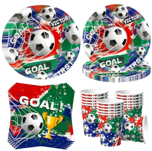 Cheukka WM 2026 partyservis för 16 gäster, 52 stycken fotboll party papperstallrikar set, WM 2026 festservis dekoration, WM 2026 fotboll papperstallrikar servetter muggar, fotboll party servis för