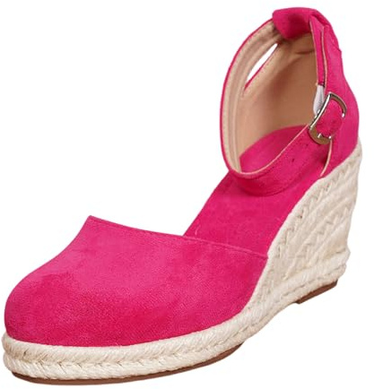 Traditional Shoes Women's Elegant Comfortable Dirndl Shoes Summer Boho Wedge Heel Espadrilles Lightweight Closed Sandals Wedding Wedge Sandals Platform Large Sizes Casual Wedge Pumps, O Hot Pink, 2