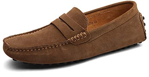 Men Casual Suede Loafers Comfy Wide Fit Moccasins Slipper Lightweight Slip On Driving Shoe Boat Shoe Brown 10 UK