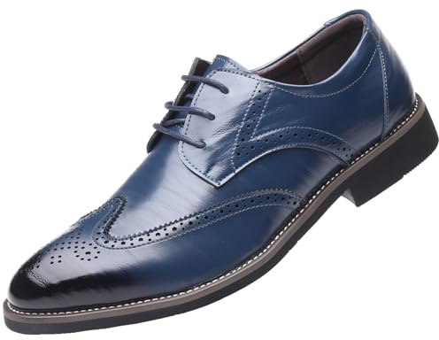 WUIWUIYU Men's Manmade Leather Lace-up Wedding Business Formal Dress Wingtips Brogue Shoes Oxfords Blue Size 10