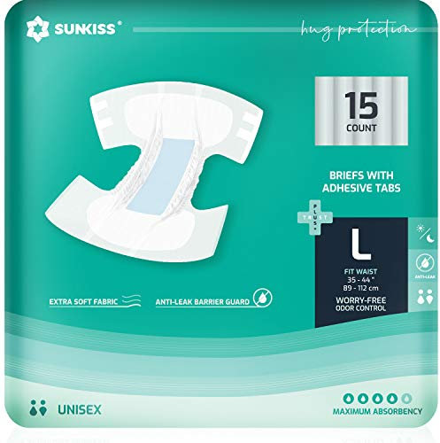 SUNKISS TrustPlus Adult Diapers with Maximum Absorbency, Unisex Disposable Incontinence Briefs with Tabs for Men and Women, Odor Control, Large, 60 Count (4 Packs of 15)
