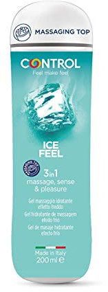 Control Ice Feel - Gel de Masaje Corporal con Efecto Frío y Tapón Masajeador - 200 ml - Base acuosa - Compatible con preservativo - Hidratante - Hipoalergénico - Sin azúcar - No mancha