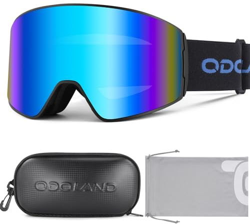 Odoland Skibrille Zylindrische Schneebrille für Damen und Herren mit Skibrillenetui Anti-Fog UV-Schutz Unisex Snowboardbrille Helmkompatible für Jungen und Mädchen zum Snowboard Skifahren