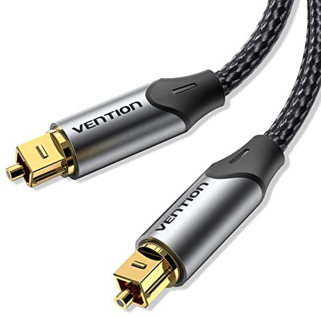 VENTION Optisches Kabel Toslink-Kabel 1,5m, Optisches digitales Audiokabel S/PDIF - Geflochten, Vergoldet, Aluminiumhülle Lichtleiterkabel Für Soundbar, Stereoanlage, Heimkino, PS4, Xbox usw.(Grau)