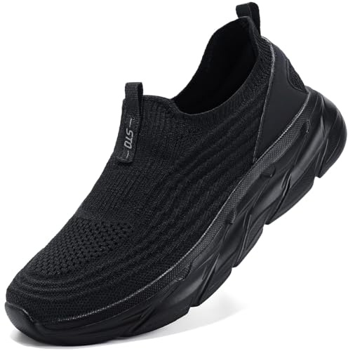 STQ Orthopedic Shoes Women Plantar Fasciitis Shoe Cushioned Comfortable Slip on Walking Athletic Sneakers Non Slip Work Shoes for Food Service All Black 8.5 US