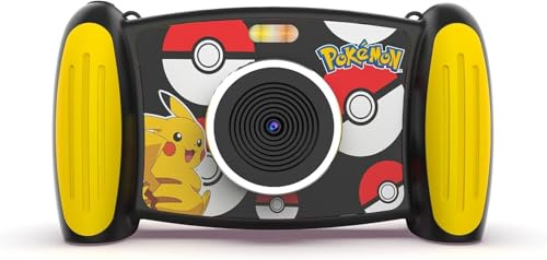 Accutime POKC3000 interaktiv barnkamera Pokémon, 5MP foto, 1080p videoupplösning, 4-vägs zoom, 5 roliga filter och specialeffekter, 2-i-1 skärm, med Micro SD-kort, kamera för pojkar och flickor