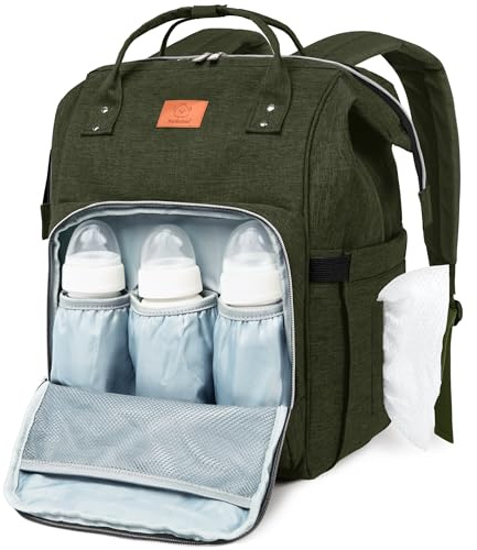 KeaBabies Baby Sac à langer avec matelas à langer - Sac à dos langer bébé pour garçons, filles,sac couches imperméable multifonctions,sac à dos à langer grand pour enfants,sacs pour Mama (Dark Olive)