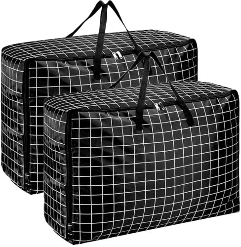2 Pcs 105L Large Storage Bag, Extra Large Moving Bag with Zips for Clothes Bedding Duvet Quilt Blankets Waterproof Moving Totes Christmas Storage Containers