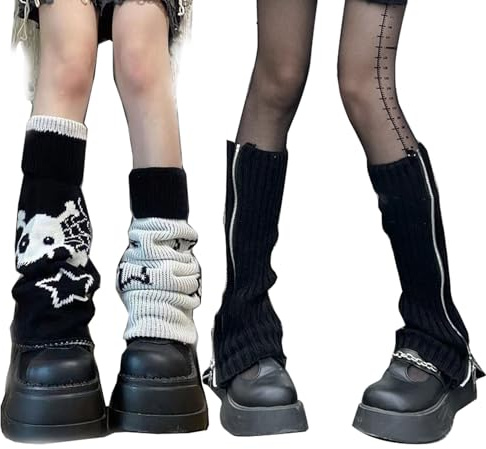 LDBKLGHJ scaldamuscoli donna, calze termiche donna riscaldanti, 2 Paia Scaldamuscoli da Donna, Kawaii Legwarmer Inverno Stivali Larghi Calza Ragazza Stile Preppy Scaldamuscoli Donna