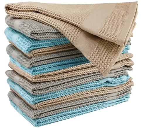 Bayeta de Microfibra 12 Unidades de Seca Vajillas o Cubertería Paños de Punto Gofrado Ultrasuaves,sin Pelusa Secado Rapido Especial para Cocina 40x40cm