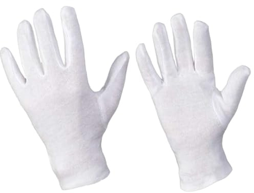 D2D | 12 Paar - Weiße Arbeitshandschuhe - Größe: 12 - aus Baumwolle - Trikot Handschuhe - Unterziehhandschuhe - Servierhandschuhe - Beauty Handschuh