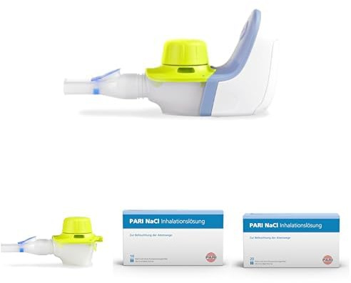 Bundle of PARI BOY free Inhalationsgerät mit Schwingmembran-Technologie + PARI BOY free Year Pack Membranvernebler, Mundstück + PARI NaCl – 10 Ampullen á 5ml NaCl 0,9% + PARI NaCI 20 St. Ampullen