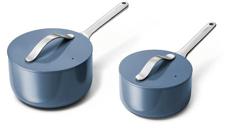 Caraway Nonstick Ceramic Sauce Pans with Lids (3 qt & 1.75 qt) - Non Toxic, PTFE & PFOA Free - Oven Safe & Compatible with All Stovetops (Gas, Electric & Induction) - Navy