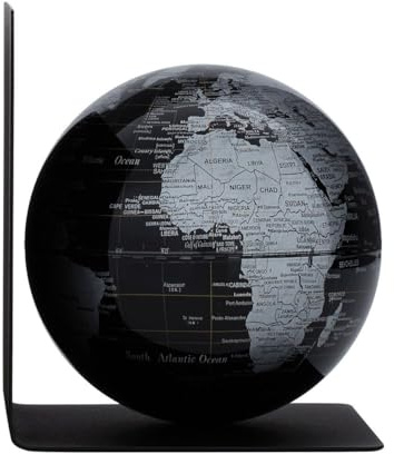 TROIKA Globus bokstöd av metall BOOKGLOBE Single Ø 13 cm magnetiskt balanserad jordglob svarta hav och matt silverfärgade landytor, vikt 0,6 kg – i en vacker kartong perfekt att ge bort