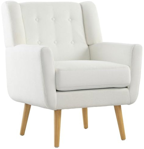 HOMCOM Sessel Wohnzimmer Ohrensessel Gepolstert Getuftet Loungesessel Relaxsessel mit Teddy-Fleece-Optik, Holzbeine, Polstersessel für Schlafzimmer, Weiß