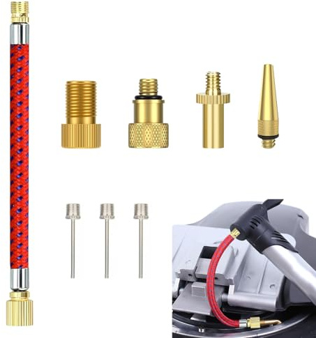 8 Piezas Adaptadores Válvula para Bicicleta Universal, Adaptador Presta Schrader Compatible con Válvulas AV, DV, SV, Incluye Agujas de Bola, Extensión de Válvula y Adaptadores de Colchón de Aire