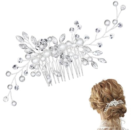 AOEVUIR Fermaglio Capelli Sposa Cristallo Fiore Accessori Capelli Eleganti con Perle per Donne e Ragazze Argento