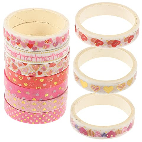 Artibetter 10 Rouleaux Ruban Adhésif Décoratif Papier Washi de Thème Saint Valentin Motifs Cœurs Or Rubans pour Scrapbooking et Bricolage