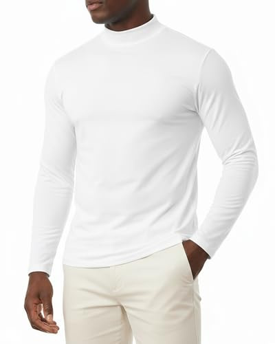 MLANM Men's Mock Turtleneck Long Sleeve T Shirts Casual Knitted Half Neck Thermal Lightweight Pullover Slim Fit Half Turtleneck Shirts Basic Undershirt Top Pullover Sweater, White S