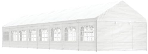 Gazebo da Giardino con Tetto e Pareti, in Polietilene e Acciaio, Design Pratico con 2 Ingressi, Gazebo Campeggio, Tenda per Feste, per Giardino e Spiaggia, Colore Bianco, 17.84 x 4.08 x 3.22 m