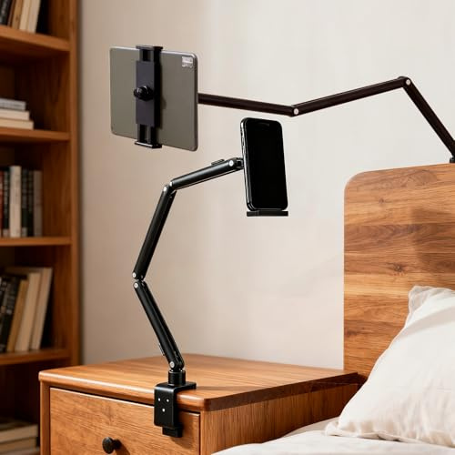 Supporto Tablet da Letto per iPad, Supporto Tablet da Tavolo in Alluminio, Supporto Monitor Portatile Pieghevole e Regolabile con Girevole 360°, Compatibile con Dispositivi 12,3-25,3cm, Portata 1,3 kg