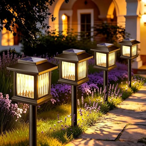 Morotty 6 Piezas Luces Solares Exterior Jardín, LED iluminacion exterior solar 2800K Blanc Chaud, IP65 Impermeables Lampara Solar Exterior Jardin, Para Jardín, Patios, Paisajes, Caminos, Césped