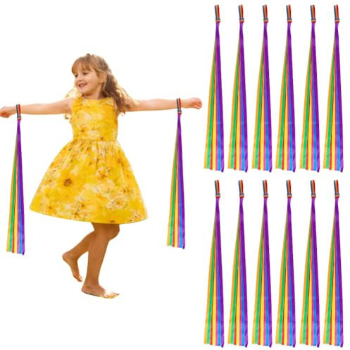 WADORN 14 Stück Regenbogen Tanzbänder Aus Polyester Handliche Rhythmusbänder Im Klassischen Stil Rechteckige Tanz Handgelenkbänder 3x100cm Für Erwachsene Frauen Tanzaufführungen Gymnastik Fitness