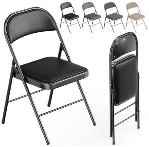 VINGLI Folding Chair, PU Padded Foldable Chair with Steel Frame, Black | For Indoor & Outdoor Use, 40x45x78cm, Space-Saving, 159kg Load Capacity, Triangular Anti-tip Structure