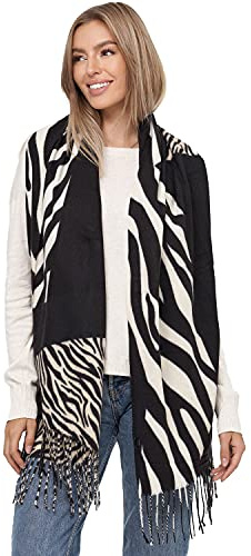 GLAMEXX24 Sciarpa XXL da Donna Scaldacollo Caldo Leopardo con Frange Poncho Oversize