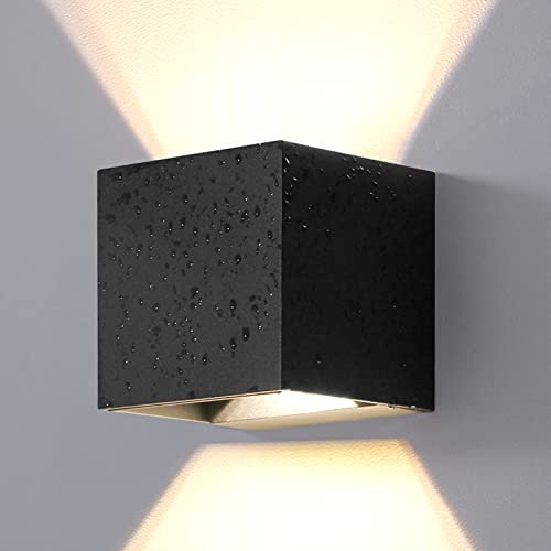 DAWALIGHT Aplique Pared Exterior Interior Lampara LED 12W Blanco cálido 3000K IP65 Impermeable Luz Ángulo Ajustable Arriba Abajo Luz Escaleras para Porche Terraza Jardines Balcón, Aluminio, Negro