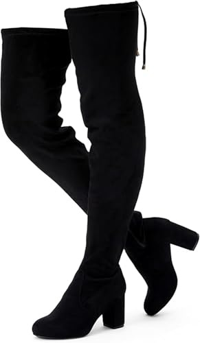 Vepose Women's Thigh High Over The Knee Boots, 3 Inch Block Chunky Heel Fashion Boot for Lady, 992 - Suede Black, Size 9 US (CJY992 Black 09)