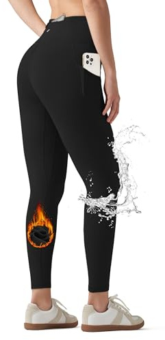 Willit Women's Fleece Lined Leggings Water Resistant Winter Pants Thermal High Waisted Yoga Hiking Running Tights Pockets Black M