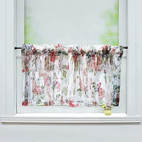 Ricemru Kurzstores Scheibengardinen Landhausstil mit Vintage Blumen Muster 40cm Bistrogardine Halbtransparent Kurz Küche Küchenvorhang Boho Halb Vorhänge Fenster,40x100cm