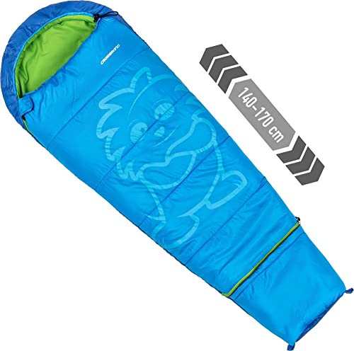 Crossroad Flexy Kinder Schlafsack 140cm - 170cm Mumienschlafsack Junior Jungen - wasserabweisend - blau - Jungenschlafsack für Camping - Sommerschlafsack