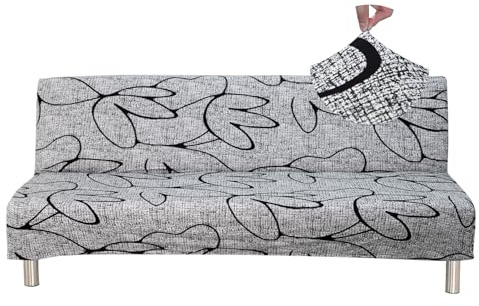 Jaotto Funda para Sofá Cama sin Brazos 2/3 Plazas Clic Clac Elastica Fundas Elástica para Sofá Plegable Ajustables Protectora para Sofá Cama sin Reposabrazos,Flor Gris