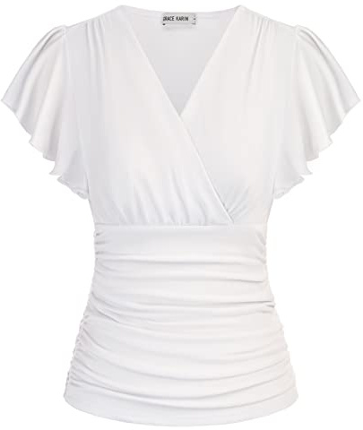GRACE KARIN Women's Summer Top Short Ruffle Sleeve V-Neck Ruched Casual Tops Blouses Vintage Top