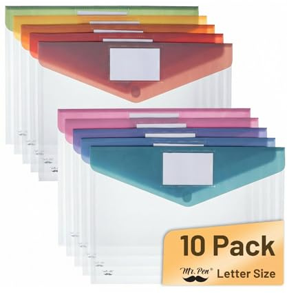 Mr. Pen- Clear Plastic Envelopes with Snap Closure, 10 Pack, A4, Letter Size, Colorful Flaps, Clear Folders for Documents Plastic Envelopes for Documents