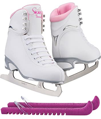 Jackson Ultima Finesse JS180 Figure Ice Skates for Women Bundle with Guardog Skate Guards/Pink/Adult 7