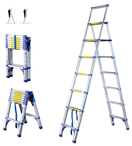 HOSTRÖM Teleskop-Trittleiter 8 Stufen EXTENDACT8, Teleskopleiter 2,3m+2m, Faltbare Teleskop-Trittleiter, Max. Arbeitshöhe 3,8m, 5 Jahre Garantie