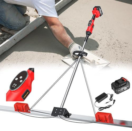 RayGenius Kit Vibrador para Solado De HormigóN, Herramienta Vibradora EléCtrica para Acabado De HormigóN con Placa De Acero Inoxidable De 6 Pies Y 2 BateríAs De 6000 Ma,2M-1Xbattery