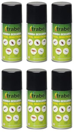 GROWMANIA Pack 6 Insecticidas Descarga Total de Trabe 150 ML | Elimina Chinches Pulgas e Insectos de tu Hogar, Cama y Habtiación | Larvicida Ovicida Bomba de Humo