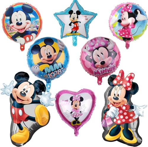 LuftballonsMouse,M-ickey Mouse Deko Geburtstag,M-innie Folienballon Geburtstag Set,8Pcs Kindergeburtstag Ballons M-innie,