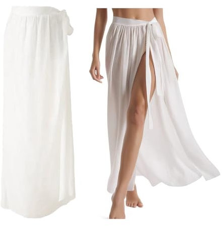 TaleMoon Damen Strand Tuch Sarong Pareo,Sommer Bikini Strandkleid Wickelrock,Beach Sarong Wickeltuch Lang Strandtuch für Strandurlaub,Strandrock mit Badeanzug für Frauen,Weiß