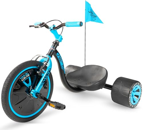 Drift Trike for Kids Ages 5+ – 16 Front Wheel Ride-On with Adjustable Seat, Steel Frame, Rear Slick Drift Wheels & Safety Flag – Madd Gear - (Black Blue)